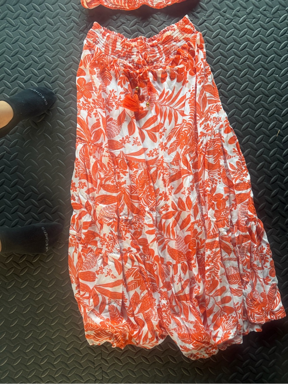 Tropical Print Orange Smocked Maxi Skirt Set Size LARGE -fits👌 - Picture 7 of 8
